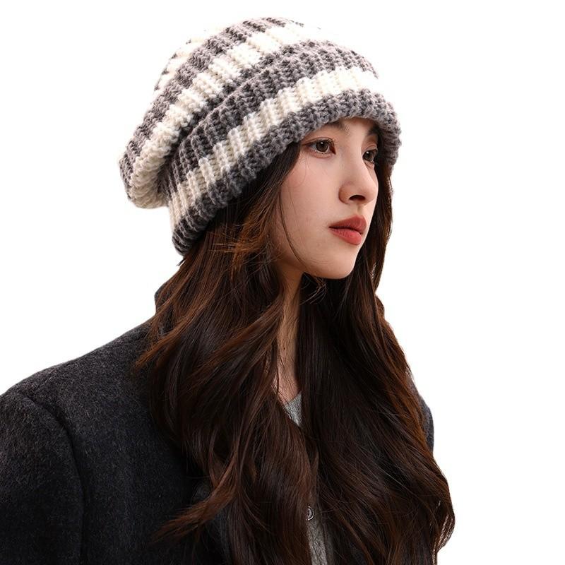 Осенне-зимняя женская/мужская шапка-мешок с полосками на лице — фото 8