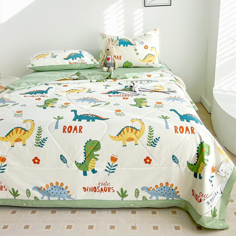 Cartoon Dinosaur Summer Quilt 100% Cotton Skin-friendly Breathable Air Conditioning Quilt Travel Camping Thin Blanket Washable