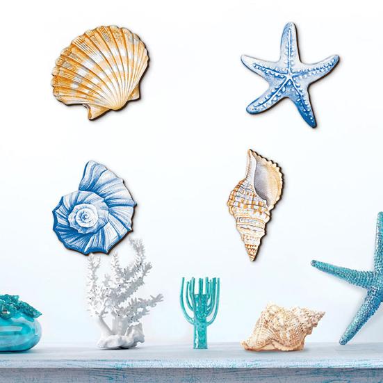 Marine Wall Decoration Wooden Board Hanging Coastal Conch Shell Unique Mediterranean