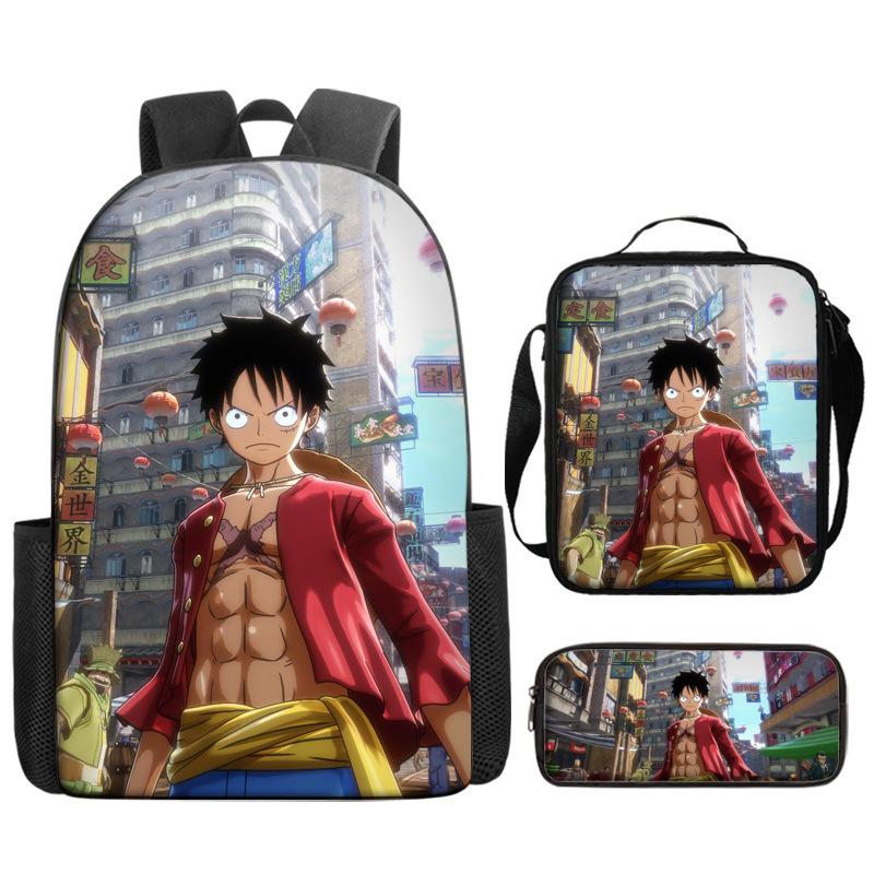 One Piece One Piece Backpack Primary And Secondary School Schoolbag Voyager King Backpack Cartoon Schoolbag Three-Piece Set