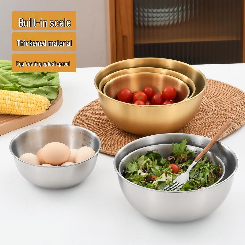 Gold Round Stainless Steel Mixing Bowl for Salad, Baking, and Egg Beating