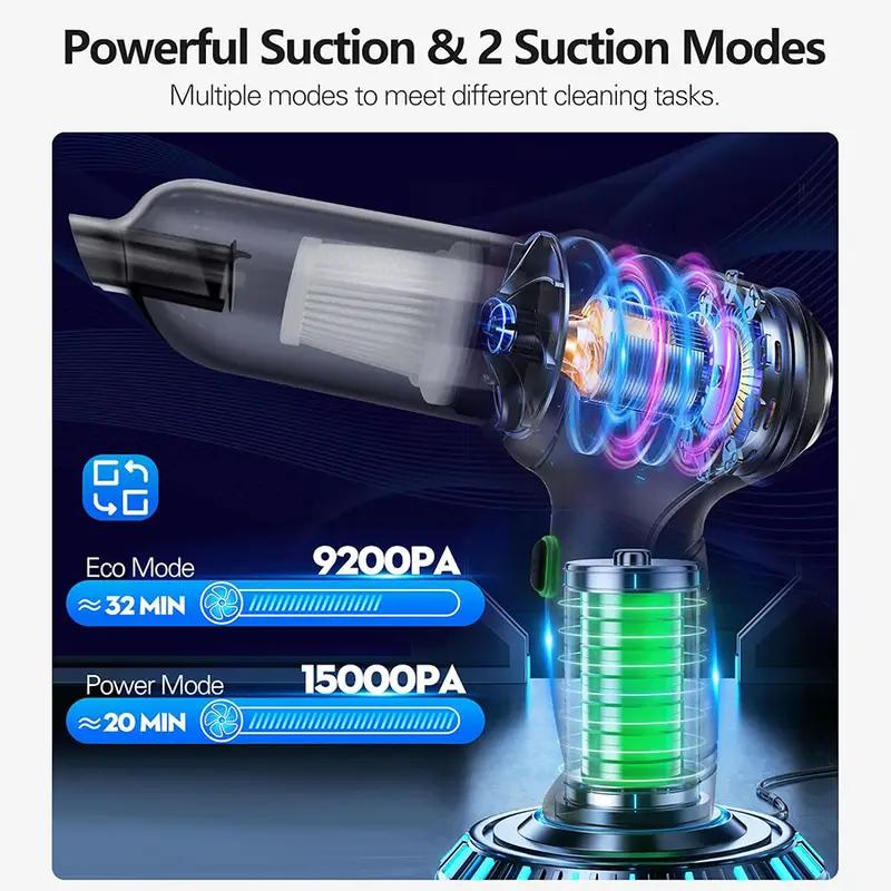 Mini aspirateur de voiture puissant sans fil à batterie au lithium rechargeable - Robot de nettoyage domestique sans fil avec brosse à épousseter, intégration de soufflage et d'aspiration