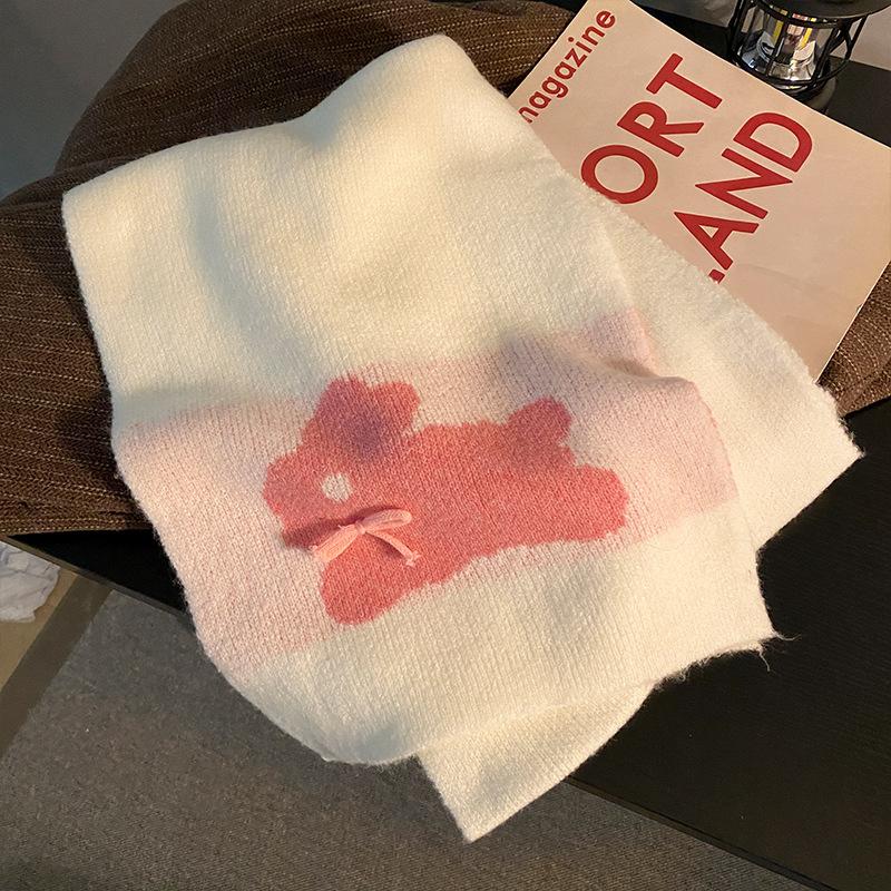 New Cute Rabbit Bow Wool Scarf Female Autumn and Winter Japanese Students Versatile Warm Scarf
