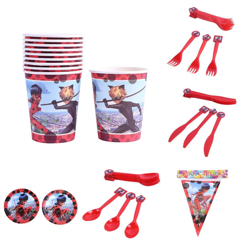 Vibrant Ladybug Girl Themed Party Set For Birthdays Disposable Plates And Cups