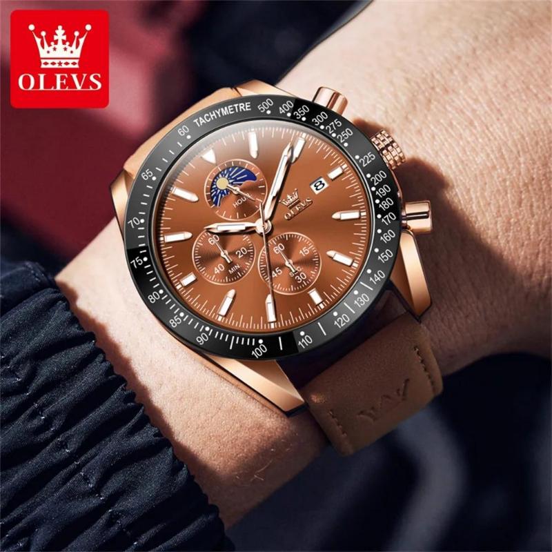 OLEVS Calendar Waterproof Men Business Wristwatch Leather Strip Luminous Quartz Watch