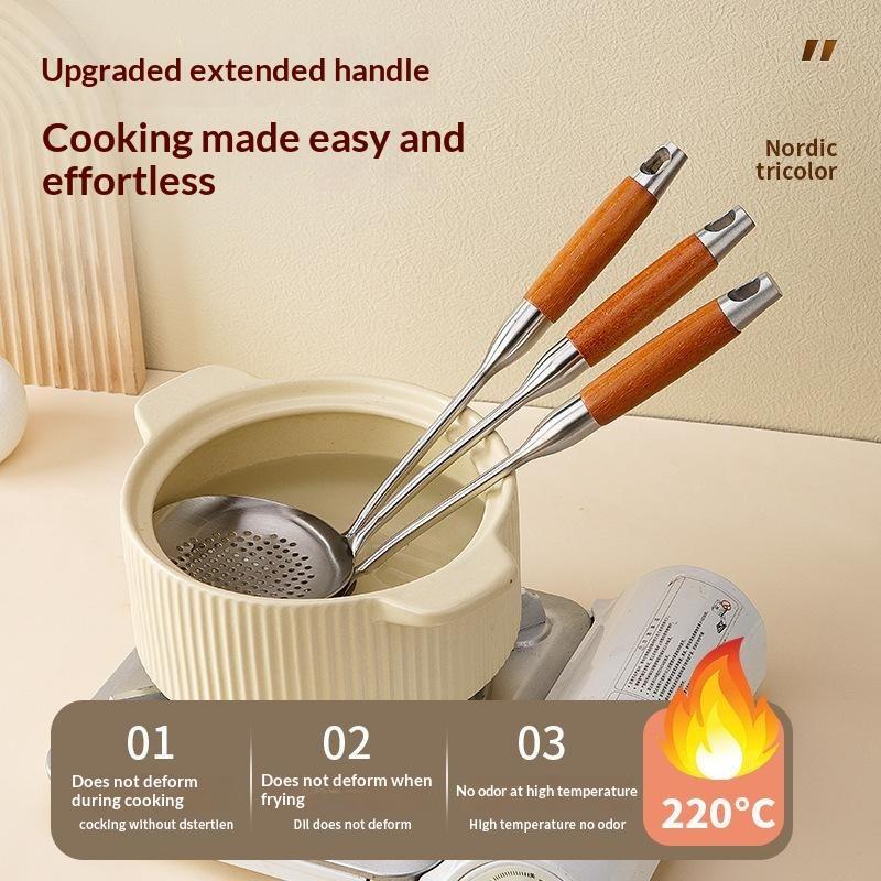 Stainless Steel Kitchen Utensil Set Heat Resistant Natural Wooden Handles Dishwasher Safe Cooking Tools for New Home Gift