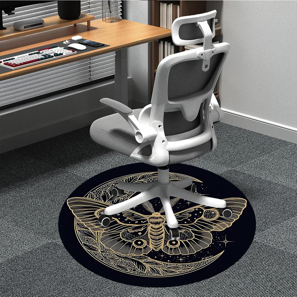 1pc Moon Moth Office Round Area Rug, Indoor Mat Suitable For Office, Under Office Chairs Bedroom Living Room Home Decor, Room Deco
