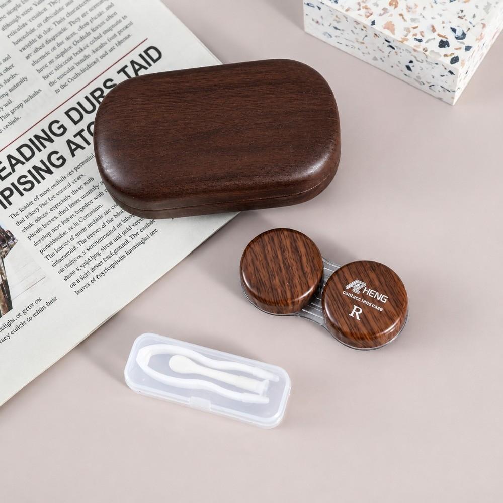 Wood Grain Lens Storage Box Dual Compartment Portable Lens Case For Business Trip