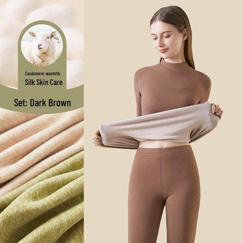 Women's Cashmere Silk Thermal Underwear Set: Seamless Autumn/Winter Top and Bottoms with Thickened Velvet