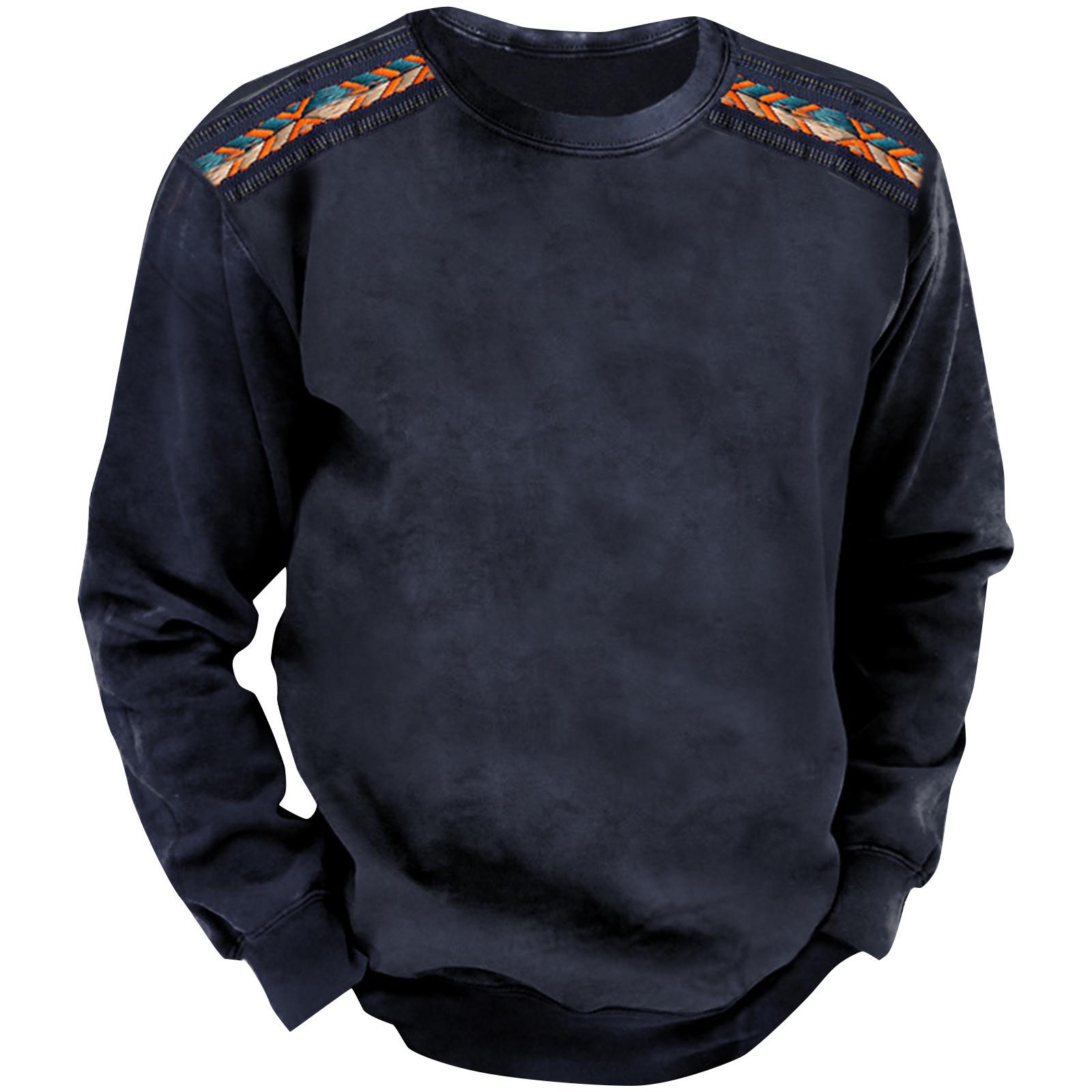 

Мужская толстовка с принтом на открытом воздухе, свободная с длинными рукавами и этническим принтом XL тёмно-синий