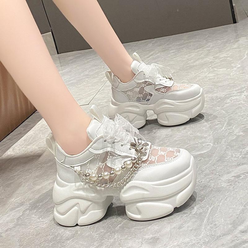 Fashion sponge cake thick bottom breathable mesh single shoes 2025 new color sports leisure tall daddy shoes female INS tide