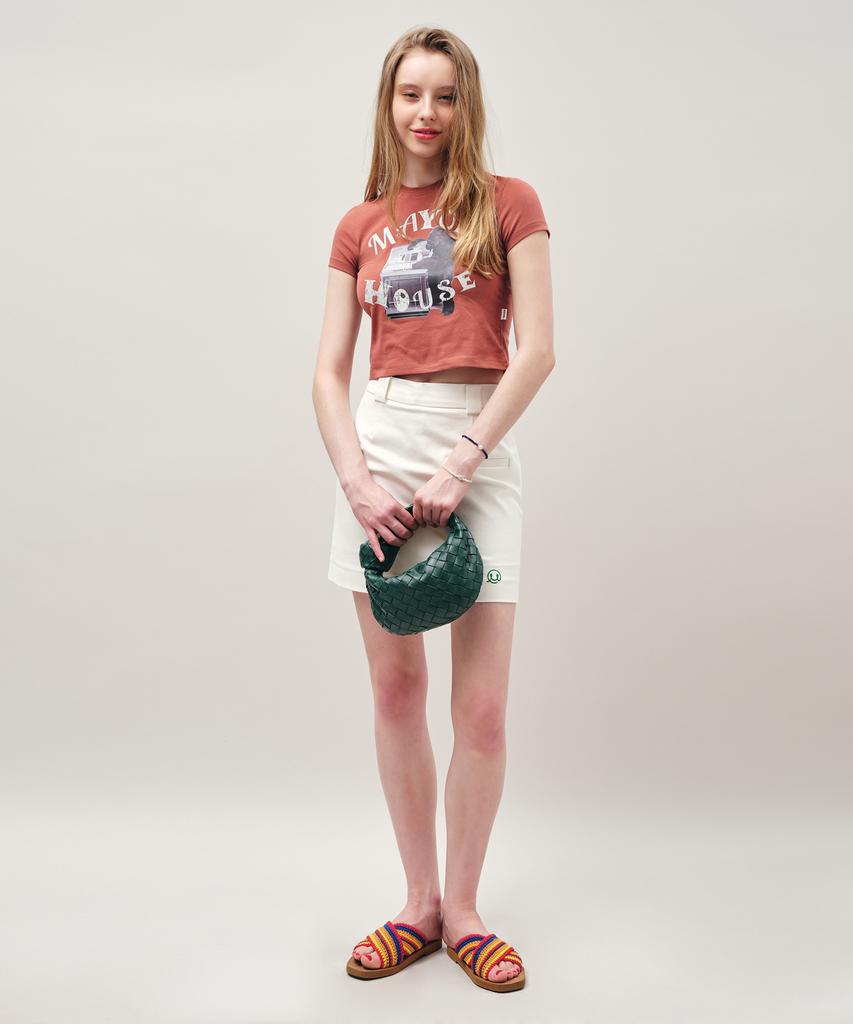 Mayol Symbol Embroidered Mini Skirt_Ivory