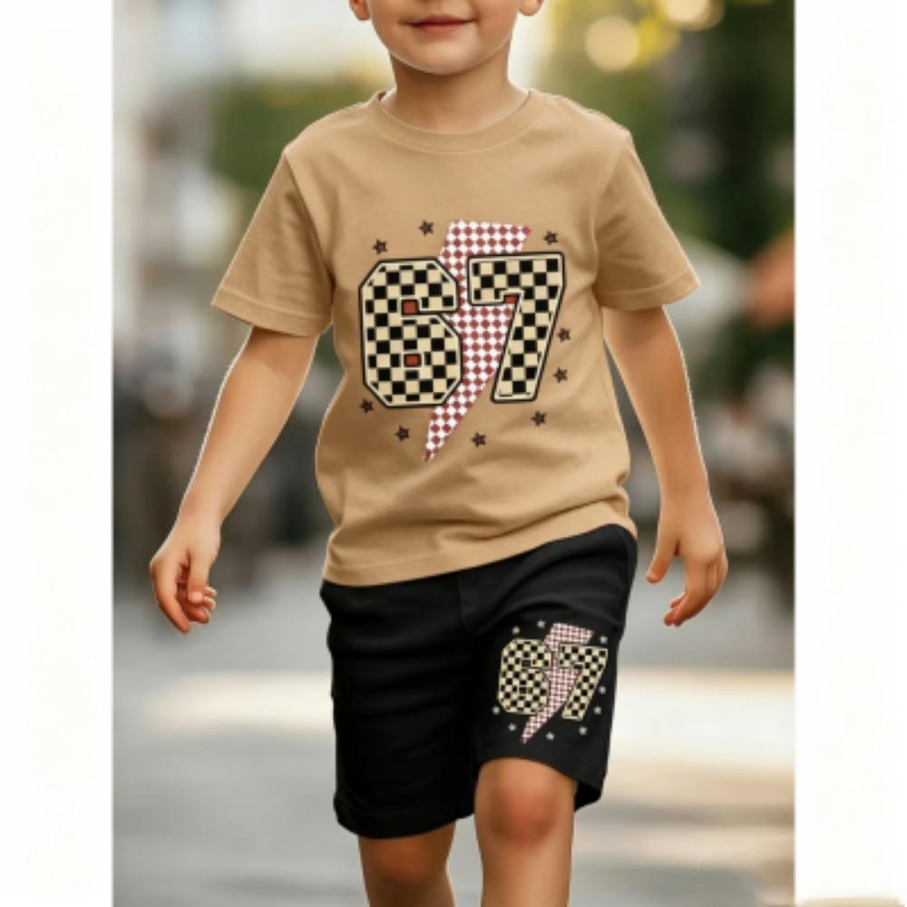 Funny 67 Printed 11 Colors Kids T-shirt and Shorts 2 Piece Set Summer Home Outdoor Casual Outfit for Boy and Girl's T-shirt Sports Set