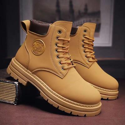 Martin Boots Men's Leather Autumn High-top Wind Short Boots Medium-top Tooling Men's Shoes Trendy Winter Velvet Snow Boots