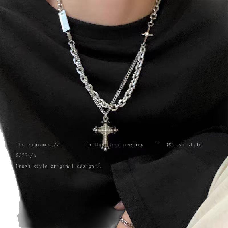 Mangxing Unisex Cross Necklace Set: Trendy Hip Hop Style for Men and Couples