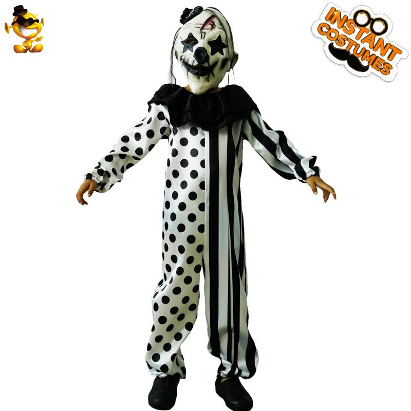 Costume de clown diabolique de jeu vidéo pour enfants pour Halloween, costume de scène de fête de clown tueur noir et blanc pour enfants