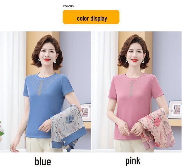 Elegant Pink Knit Spring/Summer Cardigan for Middle-Aged and Elderly Women