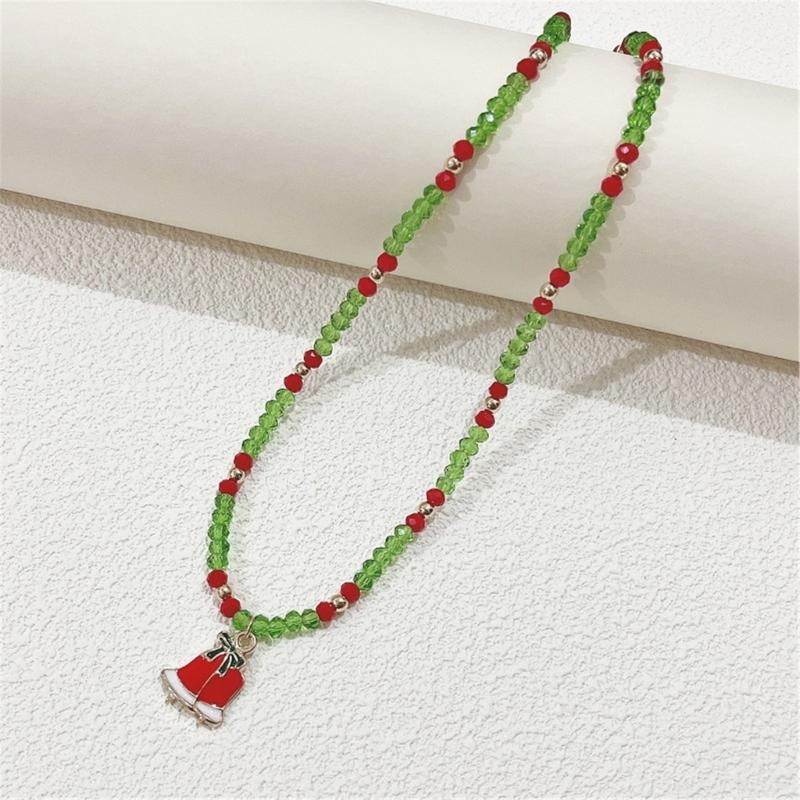 Fashion Cartoon Christmas Pendant Necklace Elegant Collar Necklace Choker Holiday Beaded Charm Neck Chain Party Jewelry