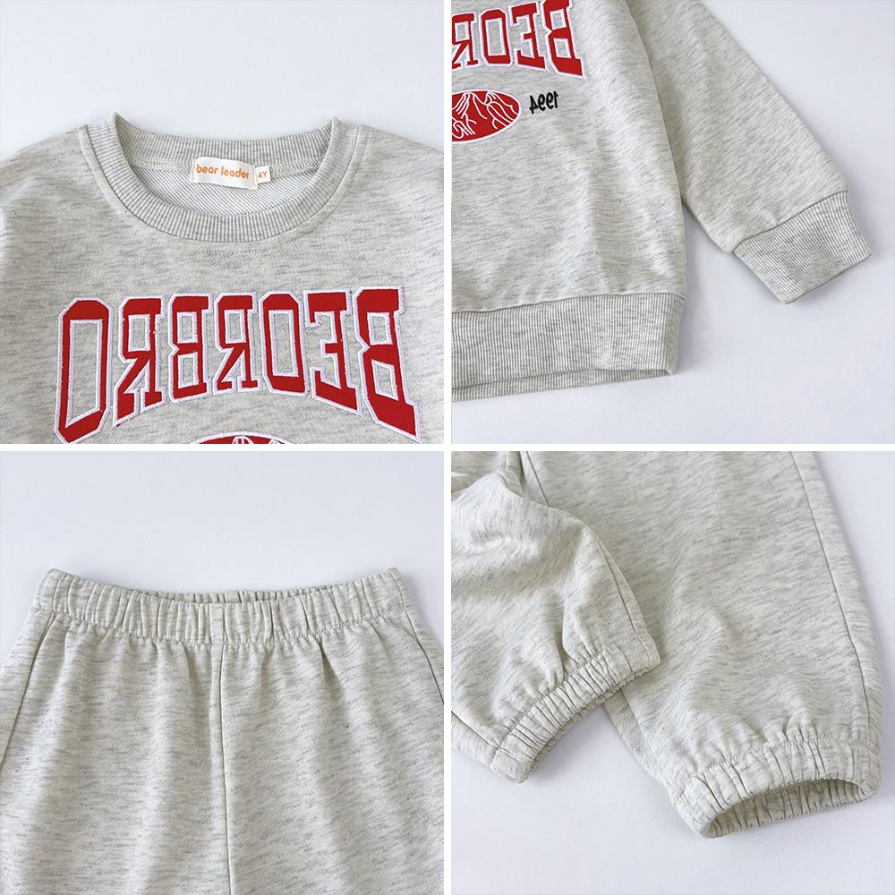 Bear Leader Autumn Girls' Set Grey Long Sleeve Letter Embroidered Top+Solid Color Pants Two Piece Set 3-7 Year Old Children's Casual Wear TZ218