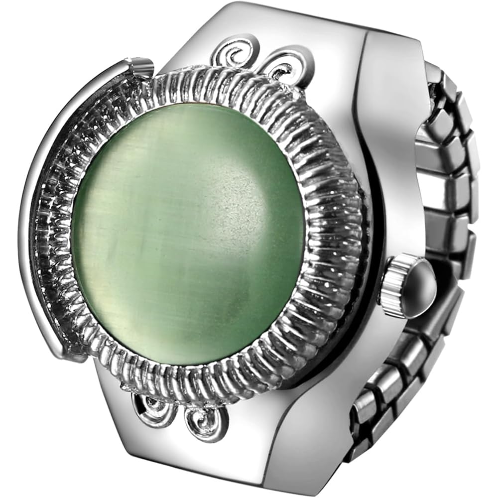 Women s Antique Opal Ring Watch Free Size Analog Waterproof Quartz Alloy Stainless Steel Silver