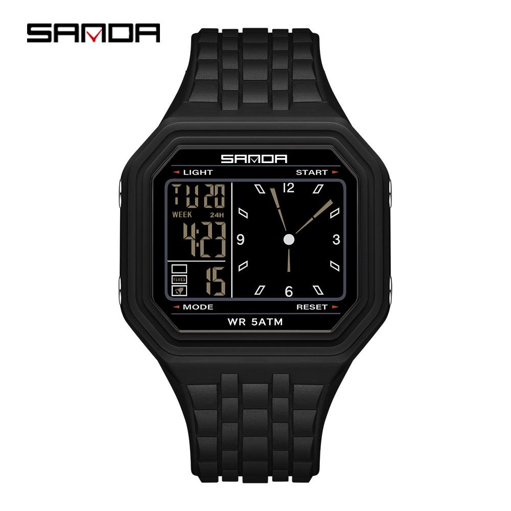 SANDA Fashion Electronic Watch Men's 50m Waterproof Night Light Multi Functional Student Trend Dual Screen Sports Watch