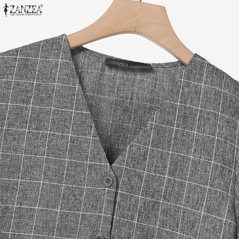 ZANZEA Women Short Sleeve Blouse and Shorts Plaid Print Casual Two Piece Suit Sets