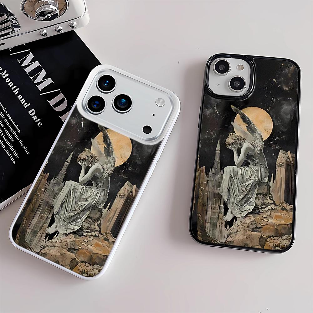 Melancholisches Engel Handyhülle für iPhone 13 14 16 15 12 11 Pro Max 17 Air 14 Plus Stoßfest Matt Hart Stoßfänger Hülle