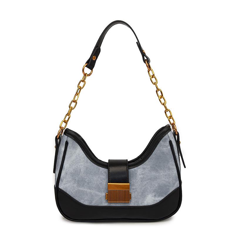 Women's Color Block Chain Underarm Bag - Fashionable Patchwork Shoulder and Crossbody Handbag