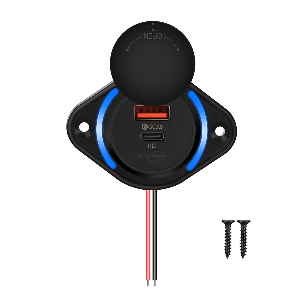 Quick Charge QC 3.0 Dual USB Charger with Sliding Cap 36W Waterproof 12V/24V Fast Charge USB Charger for Car Boat Bus RV Home