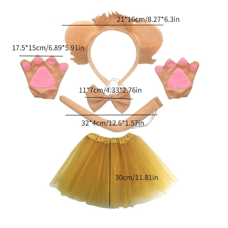 Halloween Lions Costume Set Lions Ear Hairband Lions Tail, Gloves and Bowtie for Kid Adult Halloween Cosplay Party