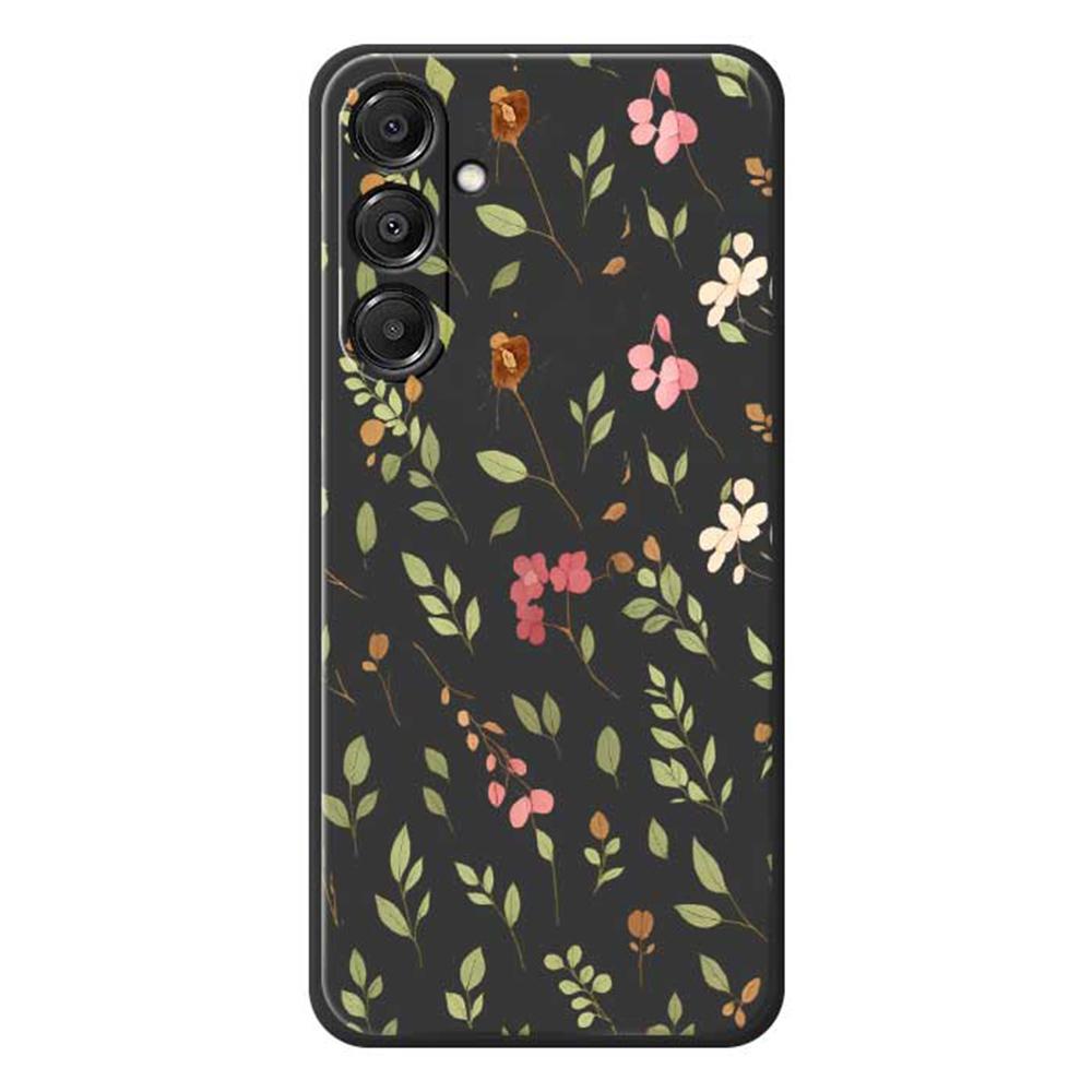 

For Samsung Galaxy A16 5G/4G Case Small Flower Leaves Pattern Printing Straight Edge TPU Phone Back Cover Black