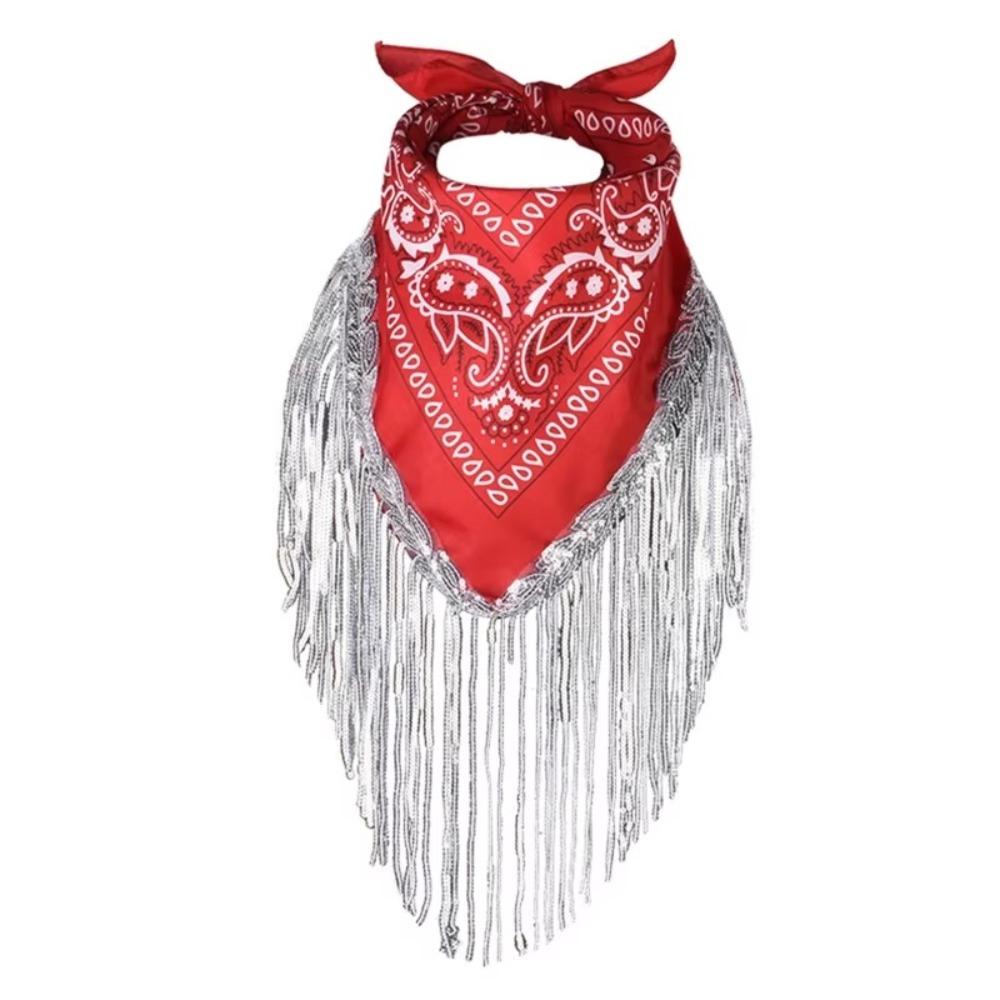 Cowboy Style Cowgirl Bandanas Tassel Trim Neckerchief Party Headwear Women Bandanas красный