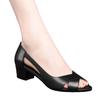 2024 Fashion New Korean Soft Leather Sandals Outwear Fish Mouth Thick Heels Shoes Soft Sole Middle Heels Mom's Shoes for Women