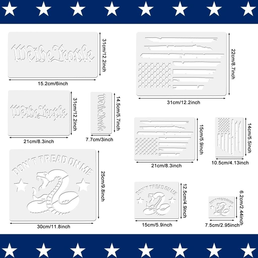 9 Pcs American Flag Stencils We The People Stencil Don'T Tread On Me Stencils