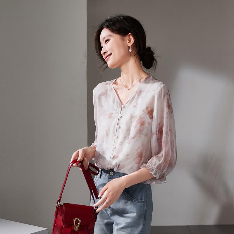 SOFSIL 2026 Summer Women's Printed Silk Blouse