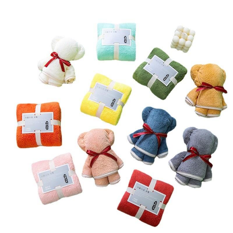 Coral Fleece Bear Towels Gift Set With Plush Hand Towels For Weddings And Birthdays
