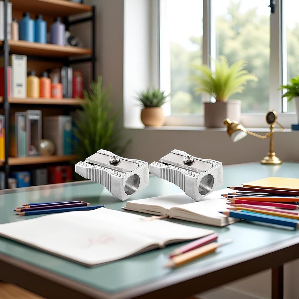 2Pcs Silver Metal Handheld Metal Mini Manual Pencil Sharpeners Silver with Single Hole Aluminum Alloy Sharpener for Standard Size Pencils Pencil