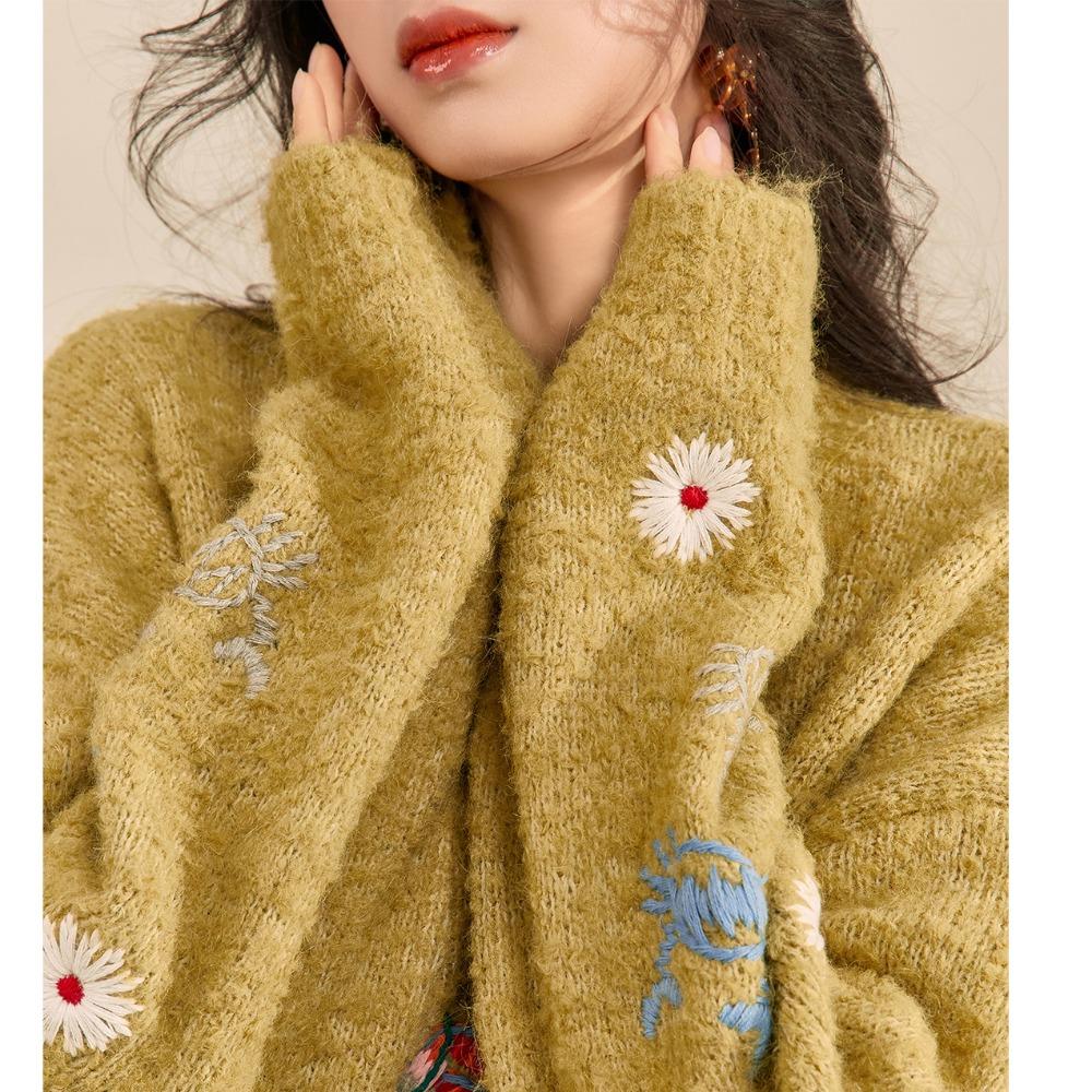 Dimanaf 2025 Women Autumn Embroidery Sweater Design Basic New Fashion Tops Tees Casual Loose Tees