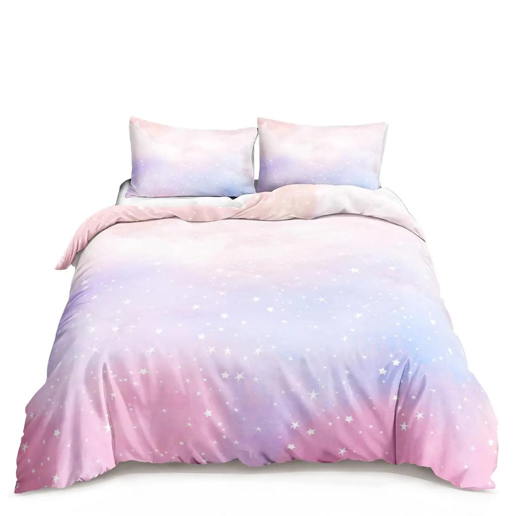 Cute Moon Starry Sky Duvet Set Star Galaxy Girls Bedroom Quilt Cover Pillowcase Three-Piece Set