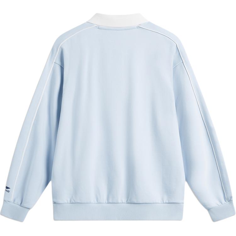 Li Ning Sports Lifestyle Series Letter Polo Neck Pullover Long Sleeve Sweatshirt Women Sweatshirt Cloud-Blue AWDUD00-2