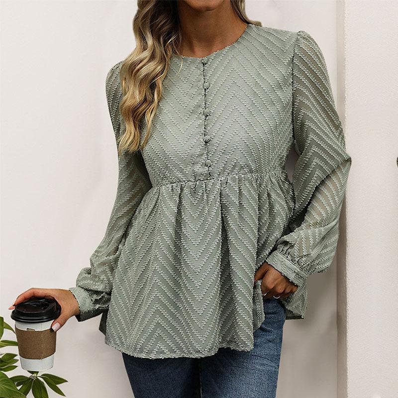 Autumn Women's Cross Border Solid Colour Long Sleeve Jacquard Shirt