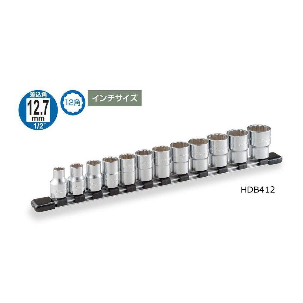 TONE Socket Set Includes 12 Pieces 12-Point (with Holder) HDB412, 12.7mm (1/2") Drive,
