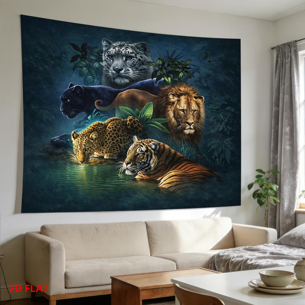 Jungle Big Cats Tapestry Lion Tiger Leopard Panther Snow Leopard Wall Hanging Wild Animal Room Decor 180x350cm
