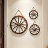 Wooden Wagon Wheel Wall Decor Retro Wheel Wall Art Vintage Farmhouse Old Western Hanging Ornaments for Home Office Cabin Western Themed Decor