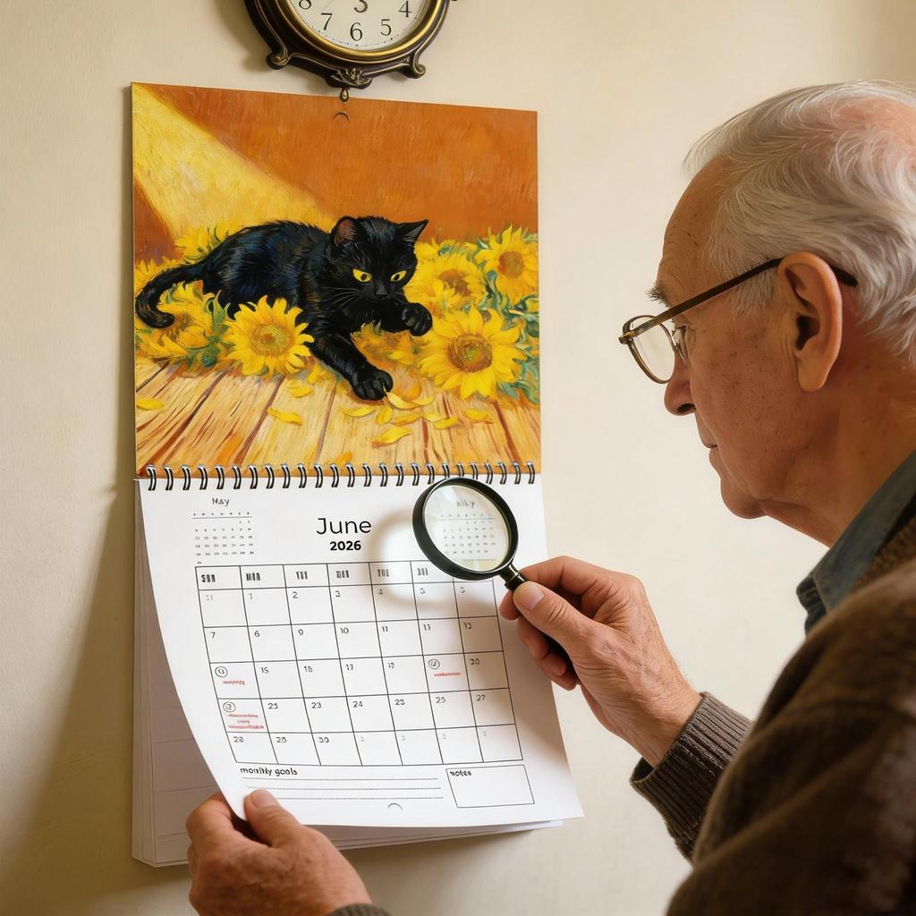 Large Grid 2026 Cat Calendar, with Marked Holidays, Cute Wall Planner for Home Office, Purrfect Gift for Cat Owners