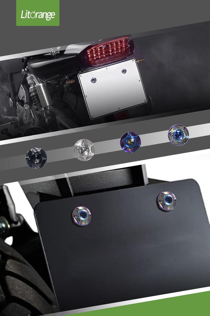 Litorange Titanium Alloy License Plate Bolts with Star Hexagonal Hole Bolts License Frame Titanium