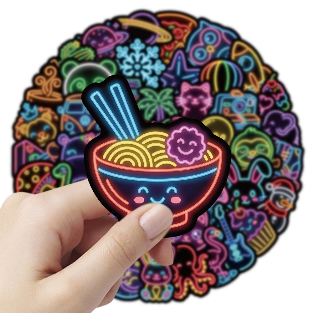 10/30/50pcs Kawaii Cartoon Neon Light Stickers Cute Animal Rabbit Panda Cake Sticker Stationery Notebook Phone Decals Decoration