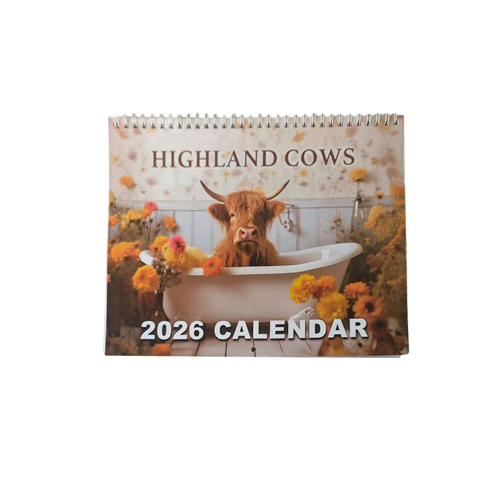 

Календарь с шотландскими коровами 2026, Ежемесячный планировщик, Настенный календарь на 12 месяцев, Календарь на стену с коровой 2026 для любителей животных One Size