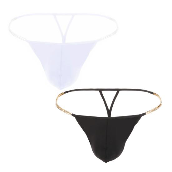 Men Thong Ice Silk Underwear Sexy Metal Chains Comfortable Hollow Out G-Strings Briefs Slim Fit High Elasticity Panties