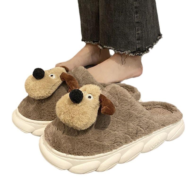 Nové dámské zimní bavlněné pantofle s tlustou podrážkou, kreslený roztomilý štěně, polstrované, pokojové, pro páry, teplé, pánské bavlněné pantofle
